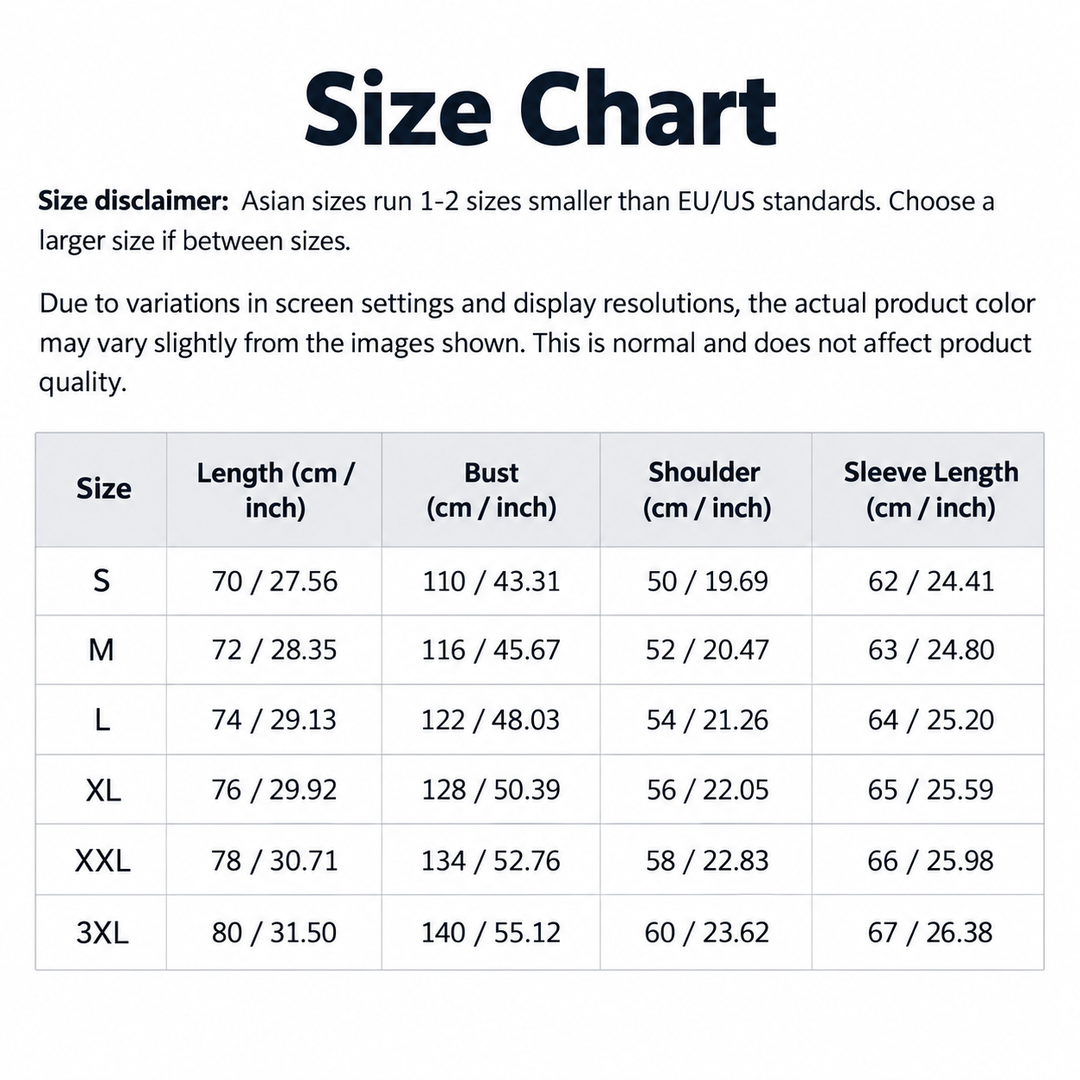 Size chart for men&