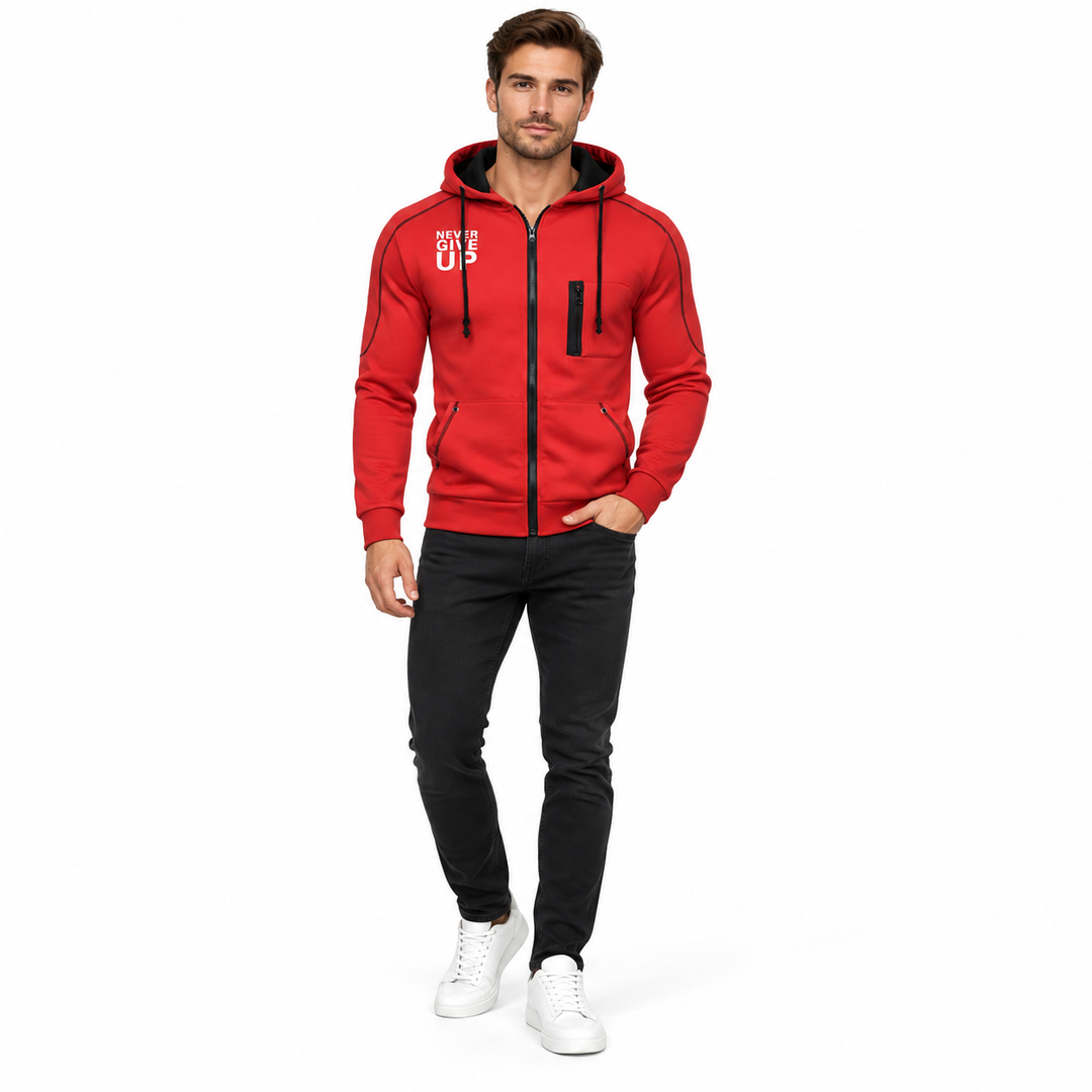 Men's Never Give Up zip hoodie Red main front view