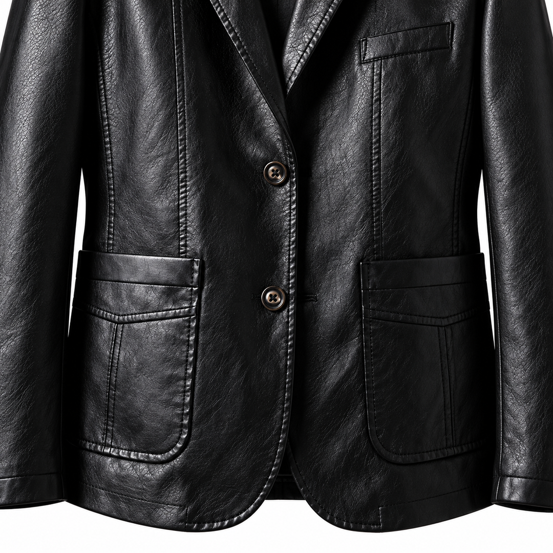 Close-up of the black PU jacket&