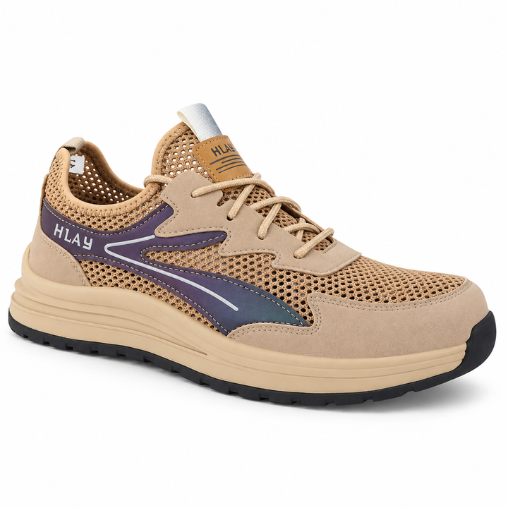 Khaki safety shoes studio product view