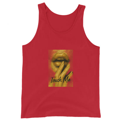 Red unisex tank top with lips and fingers graphic