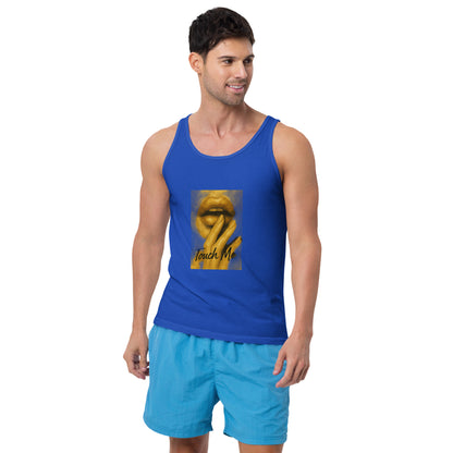 Unisex blue tank top with graphic print