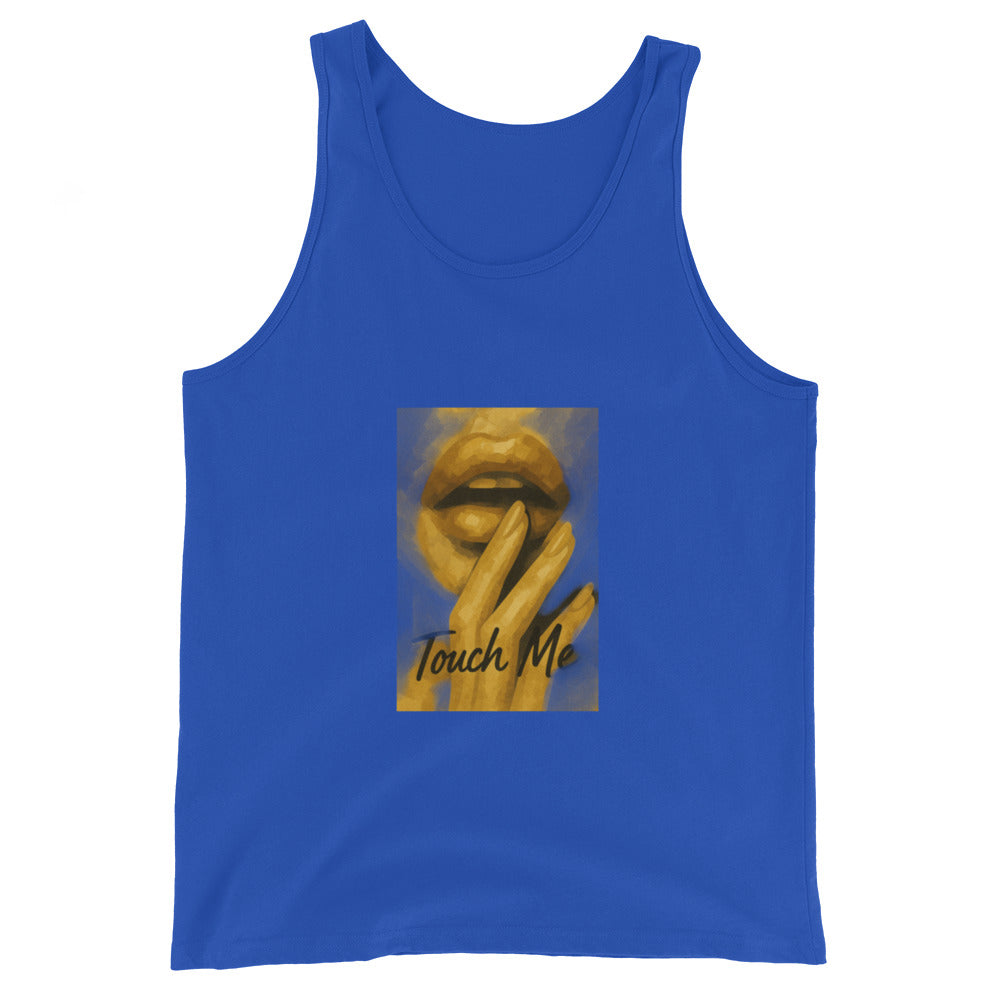 Blue unisex cotton tank top with lips graphic