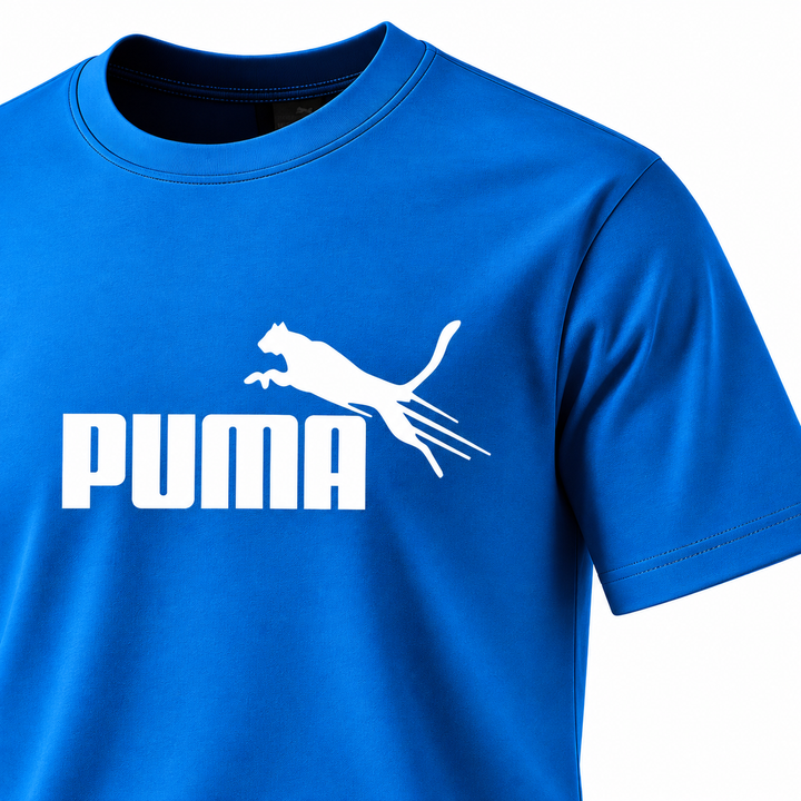 Blue short-sleeve crew-neck T-shirt chest and stitching detail