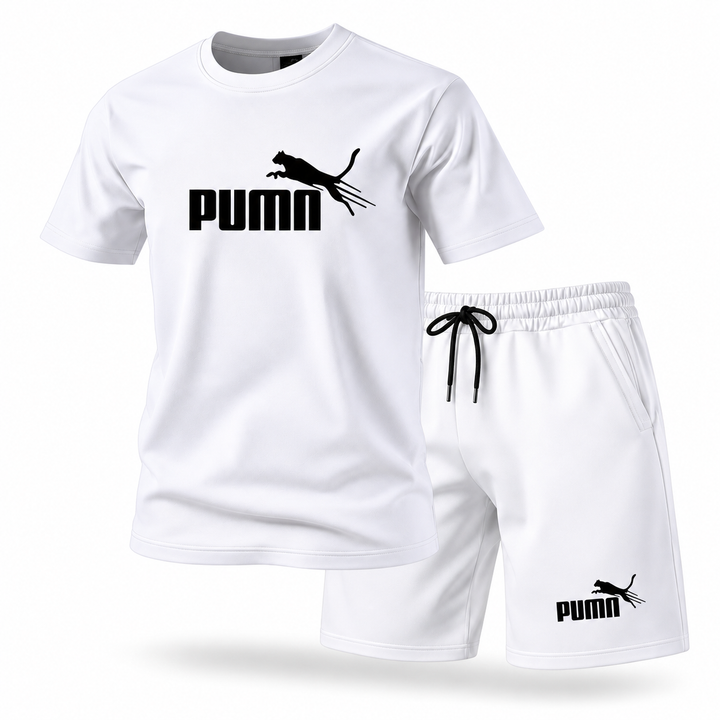 White T-shirt and shorts 2-piece set front product view