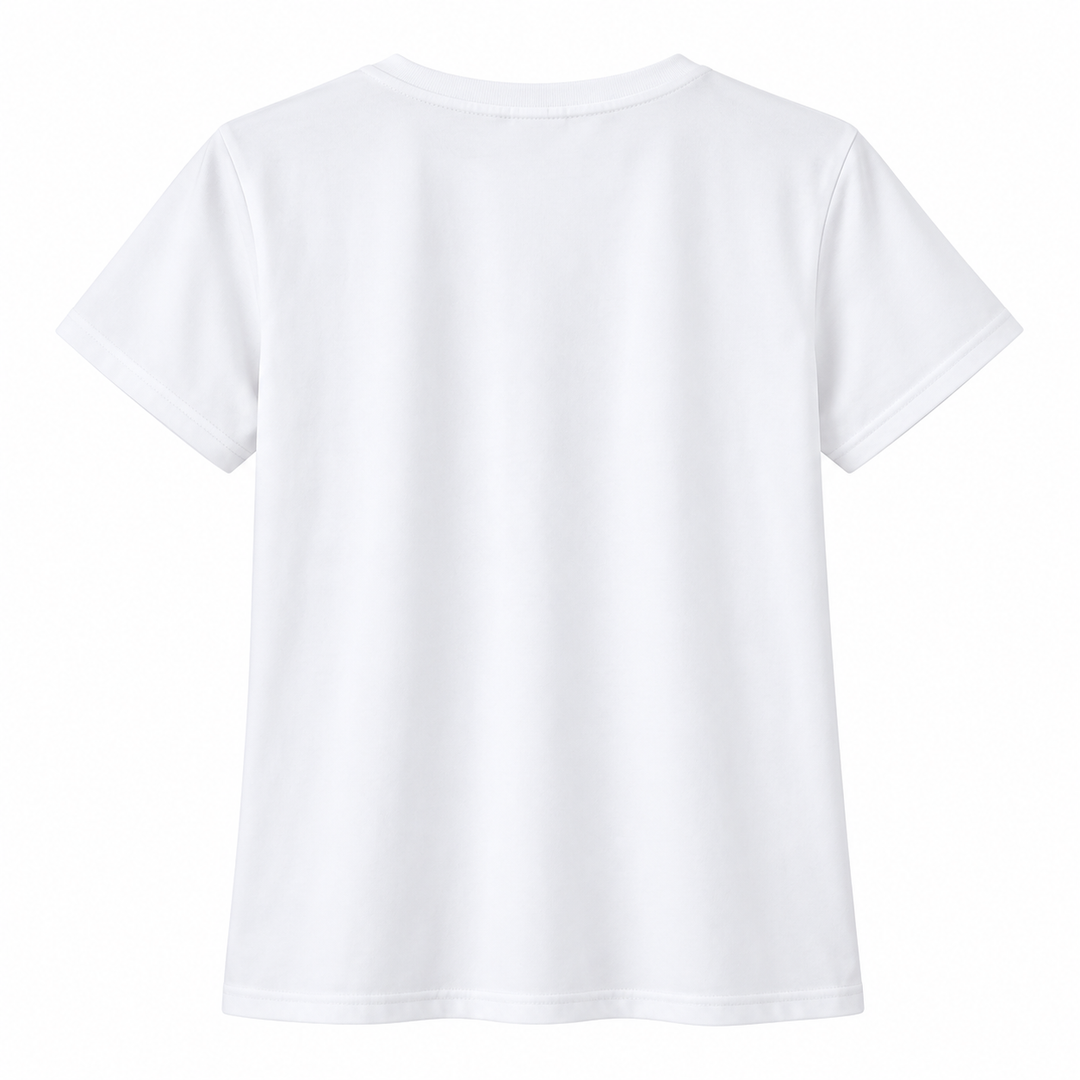 Paris graphic T-shirt for women shown from the back in plain white with short sleeves and clean crew neck construction daily.
