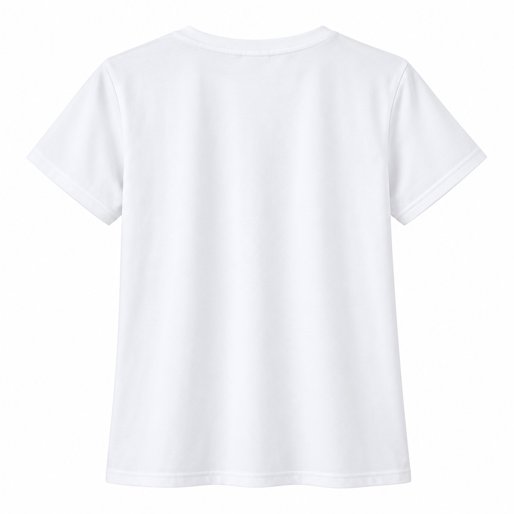 Paris graphic T-shirt for women shown from the back in plain white with short sleeves and clean crew neck construction daily.