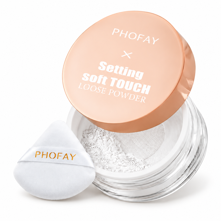 Open PHOFAY powder jar with visible powder and white puff