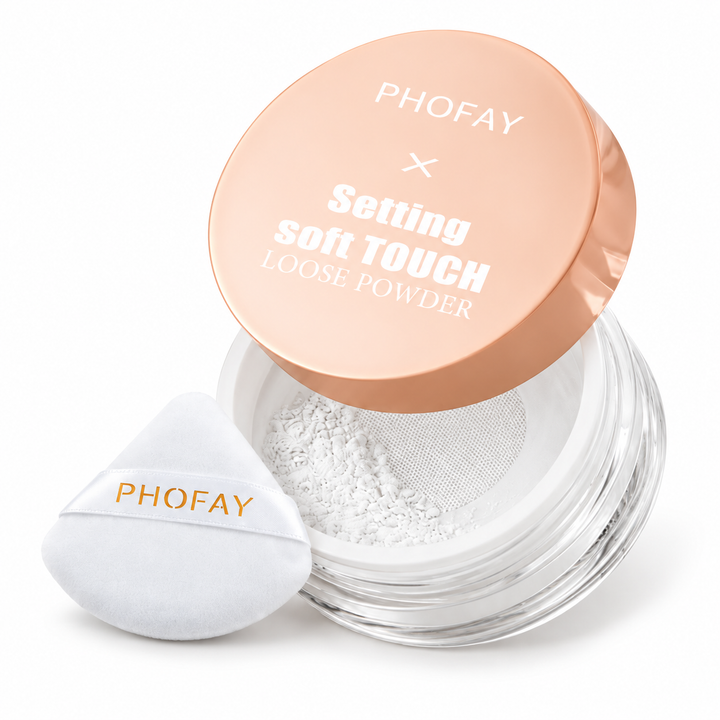 PHOFAY powder jar shown with included white puff applicator