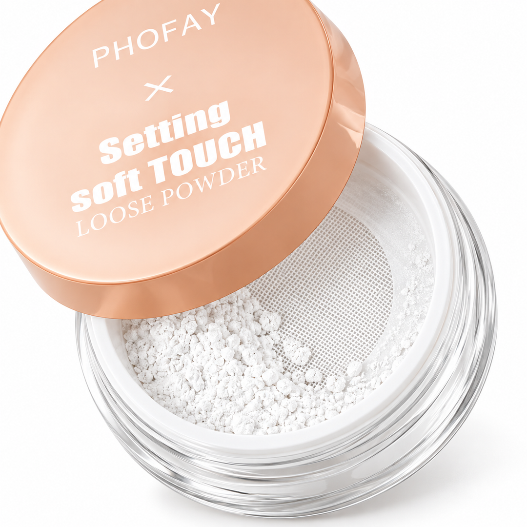 Close view of PHOFAY powder jar showing the mesh sifter