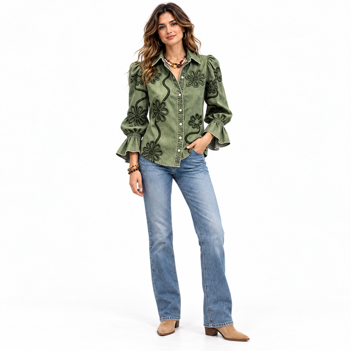 Moss embroidered shirt main front view