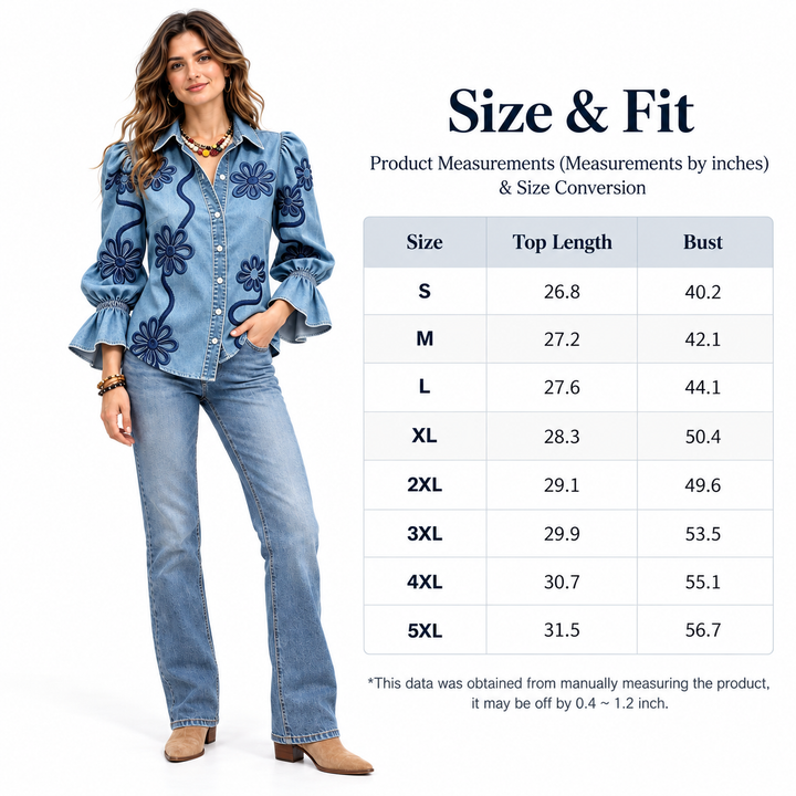 Embroidered shirt size and fit chart S to 5XL