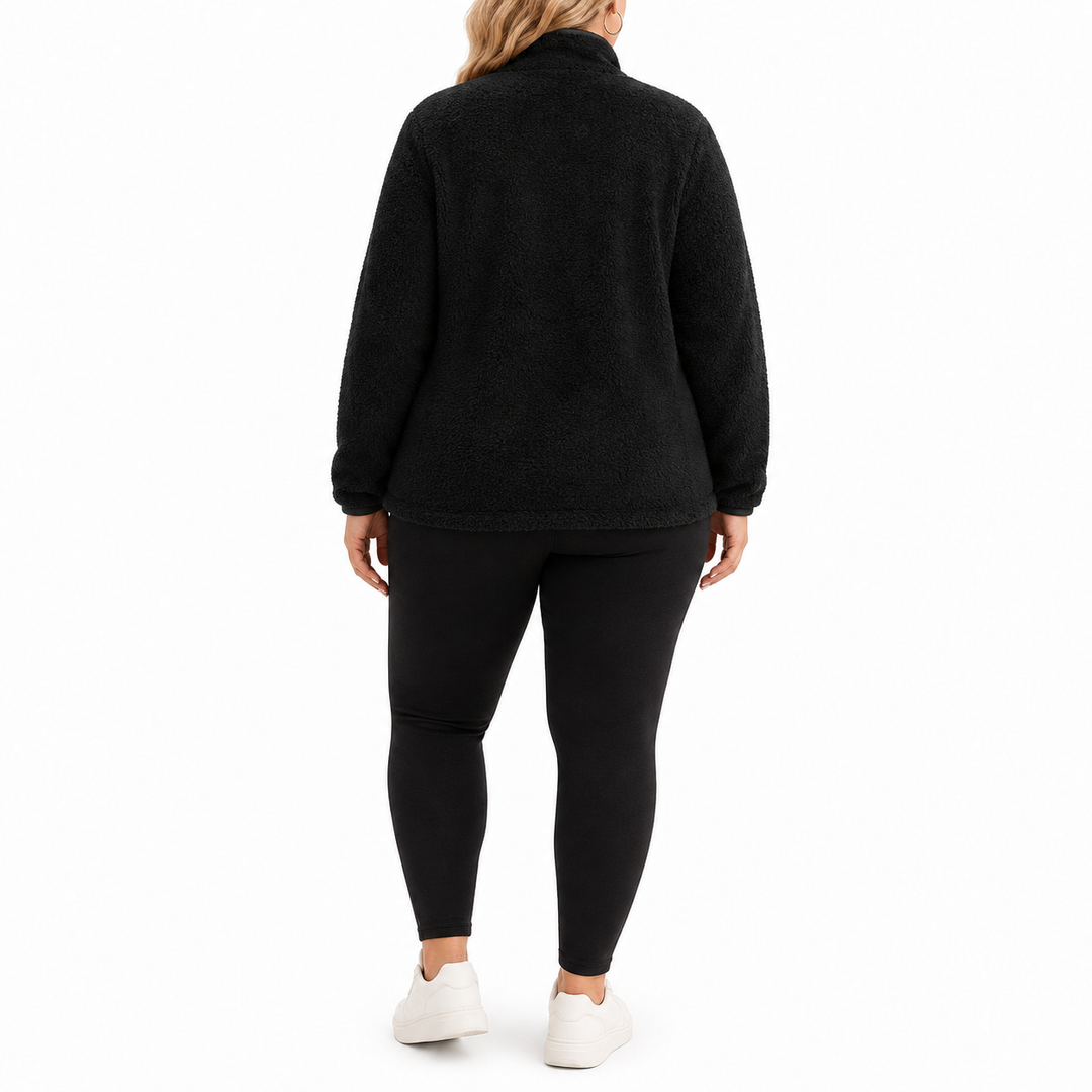 Plus-Size Fleece Quarter-Zip Sweatshirt black back view showing the fleece texture and silhouette.