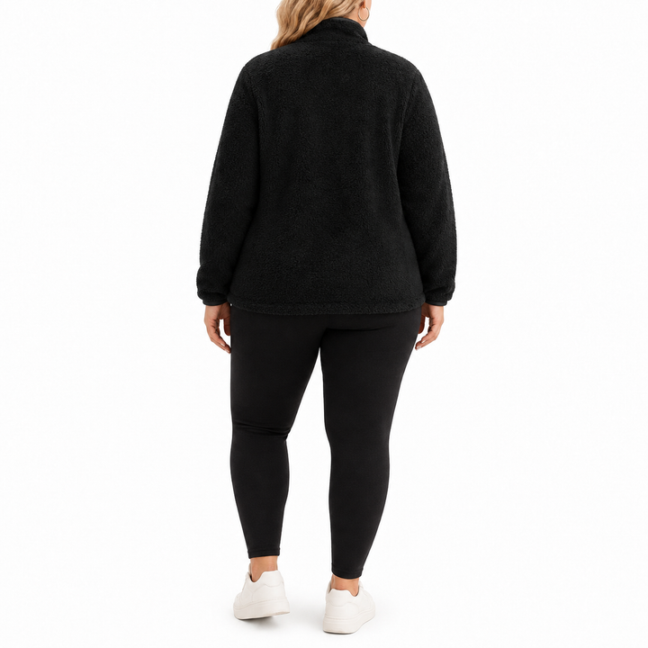 Plus-Size Fleece Quarter-Zip Sweatshirt black back view showing the fleece texture and silhouette.