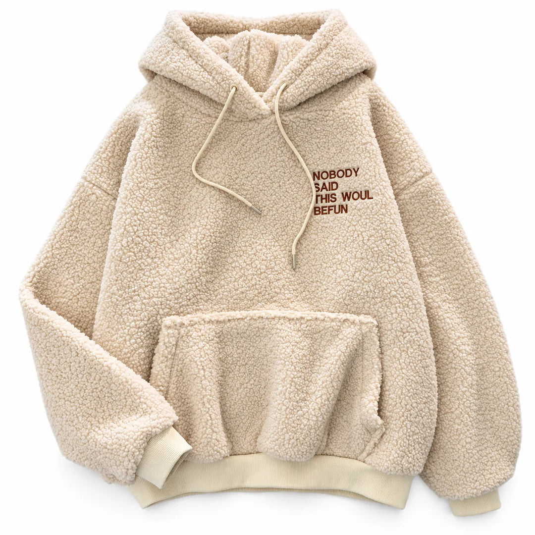 Apricot fleece pullover shown in a front product view, with long sleeves and a kangaroo pocket, on a white studio background.