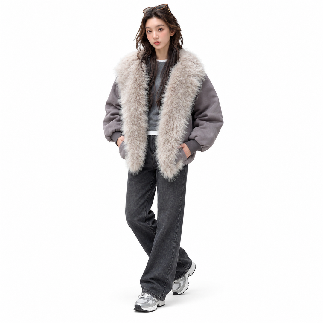 Fleece lined jacket gray jacket front view
