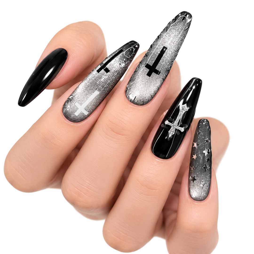 Long press on nails extra long manicure detail