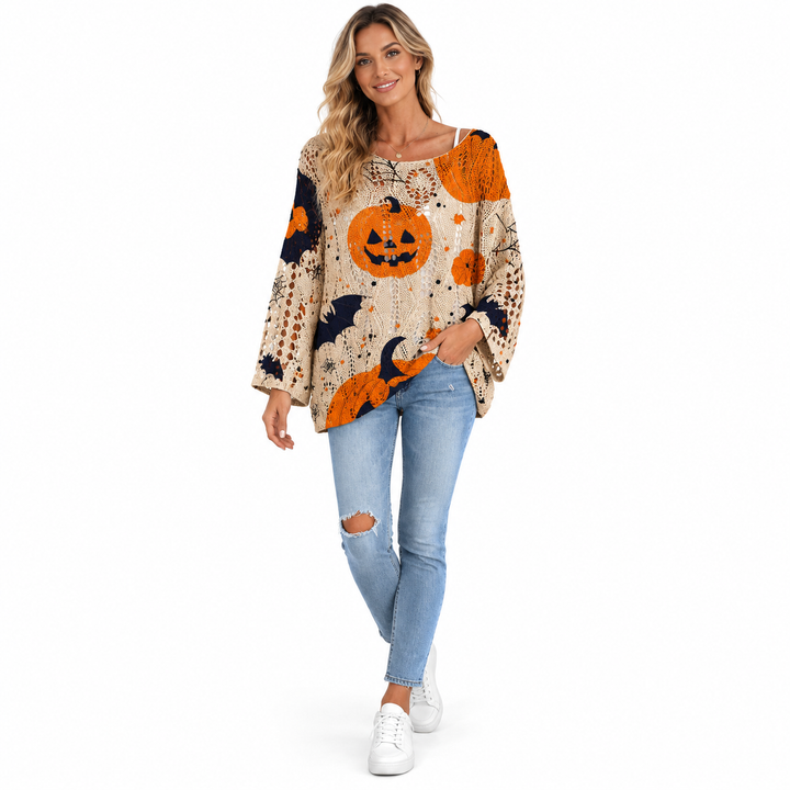 Pumpkin sweater khaki sweater on model