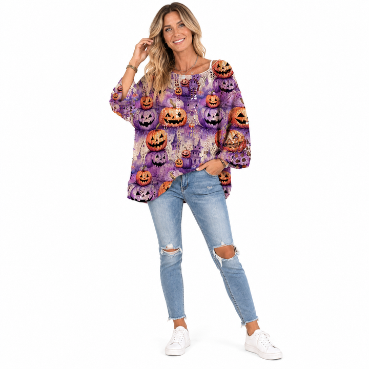 Pumpkin sweater purple pumpkin print front