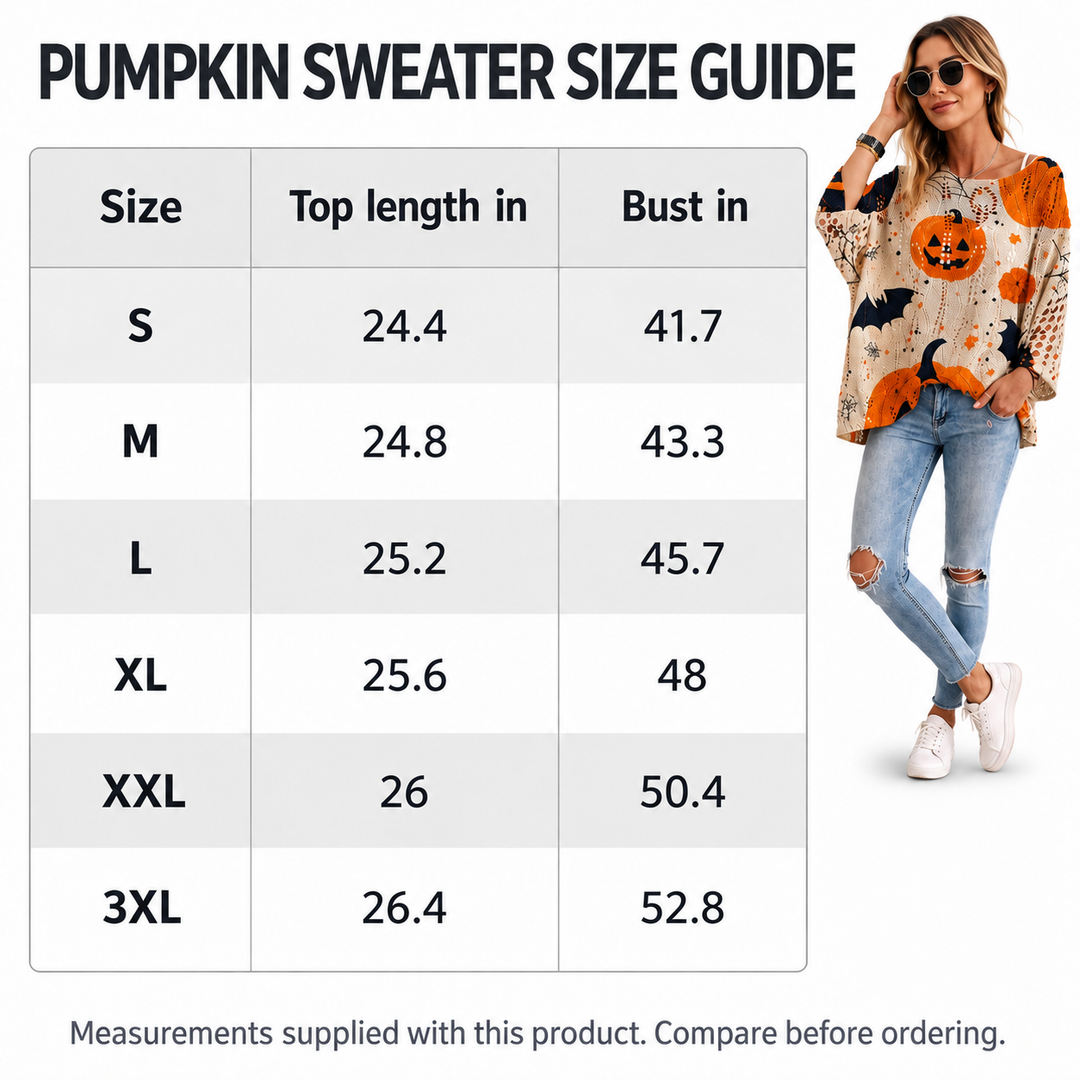 Pumpkin sweater size guide S to 3XL
