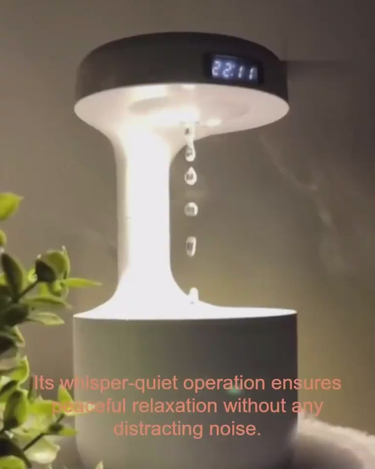Sleek White Anti-Gravity Humidifier with Clock—Ultra-Quiet Mist for Peaceful Nights