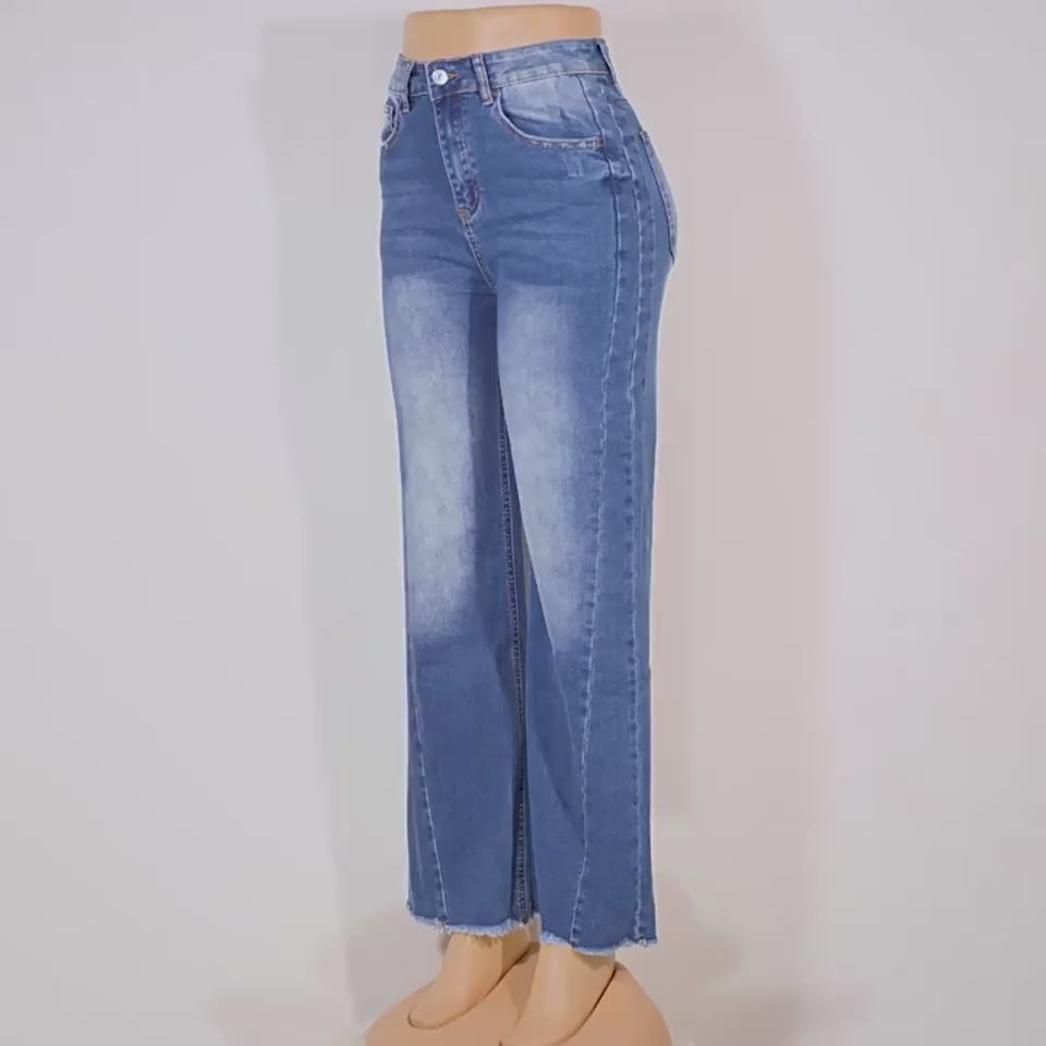 Trendy High Waist Straight-Leg Jeans in Blue – Comfortable, Durable, and Versatile

