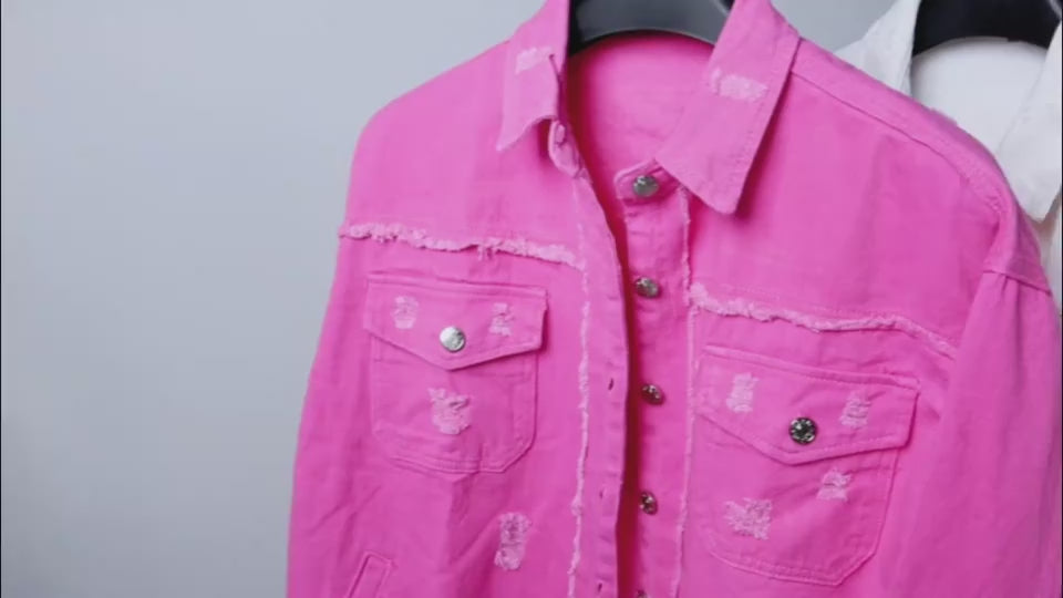 fashion ripped shirt jacket comfortable loose womens casual lifestyle clothing