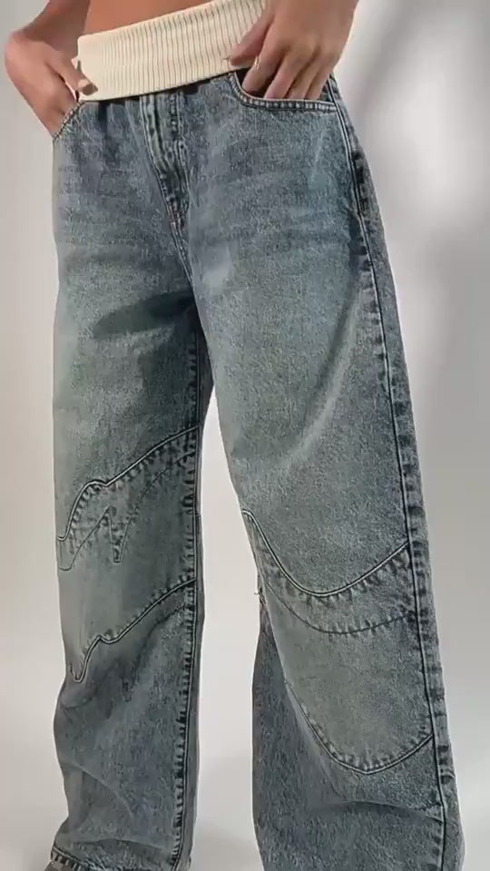 Baggy Jeans Women video showing loose fit, wide straight leg shape and casual streetwear movement