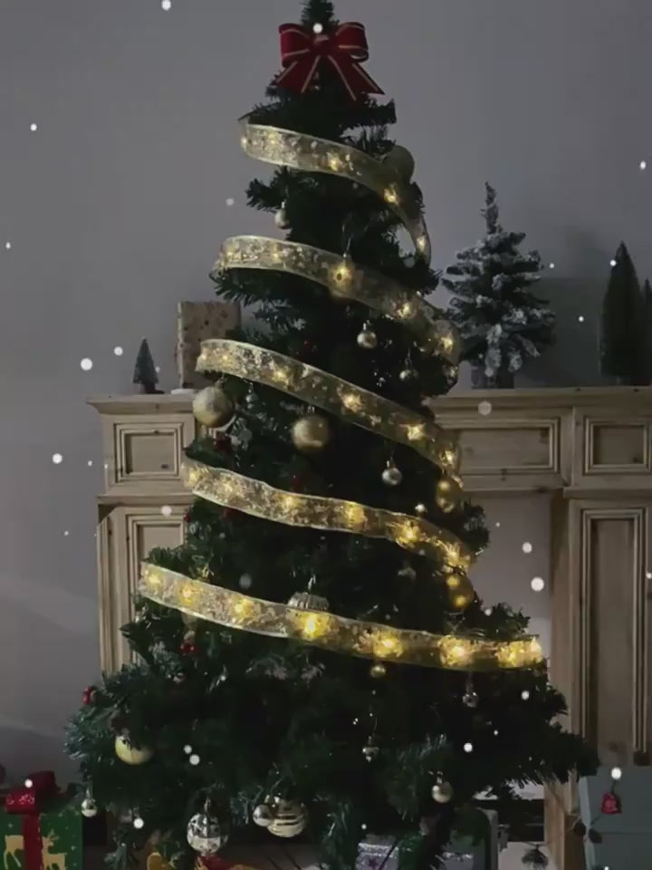 Gift box wrapped with lighted ribbon – multicolor LED bow-tie sparkle for premium presentation

