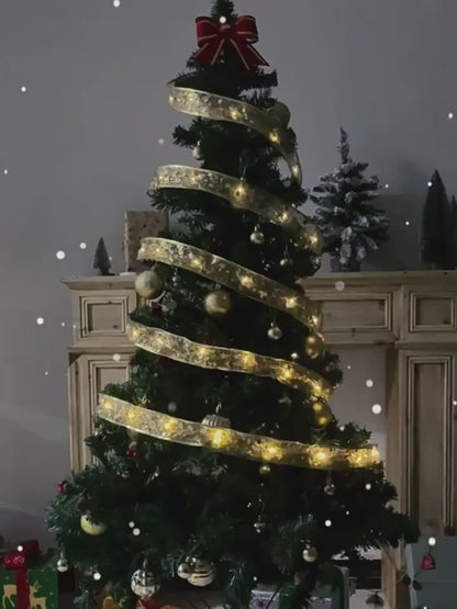 Gift box wrapped with lighted ribbon – multicolor LED bow-tie sparkle for premium presentation

