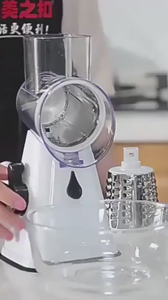 3 in 1 Vegetable Slicer – Rotary drum grater with suction base for safe, slip-free slicing, shredding, and grinding