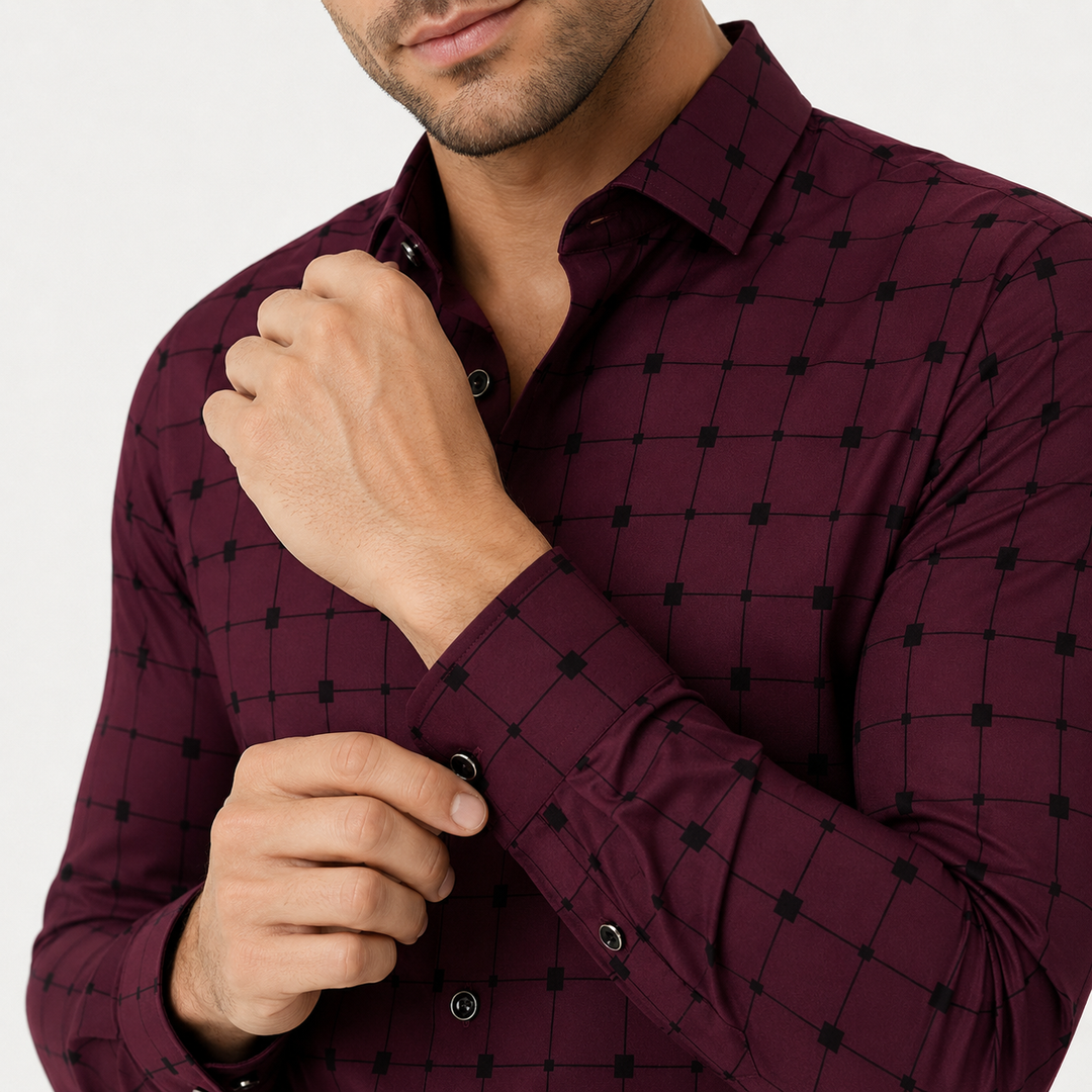 Close-up of the wine red patterned men&