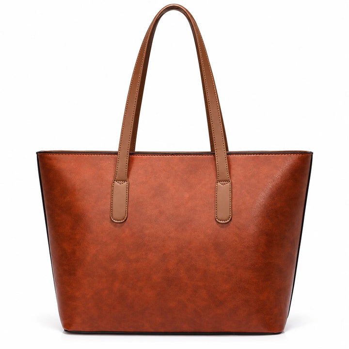 Back view of the Yellow Brown PU shoulder bag showing stitched brown handle attachments