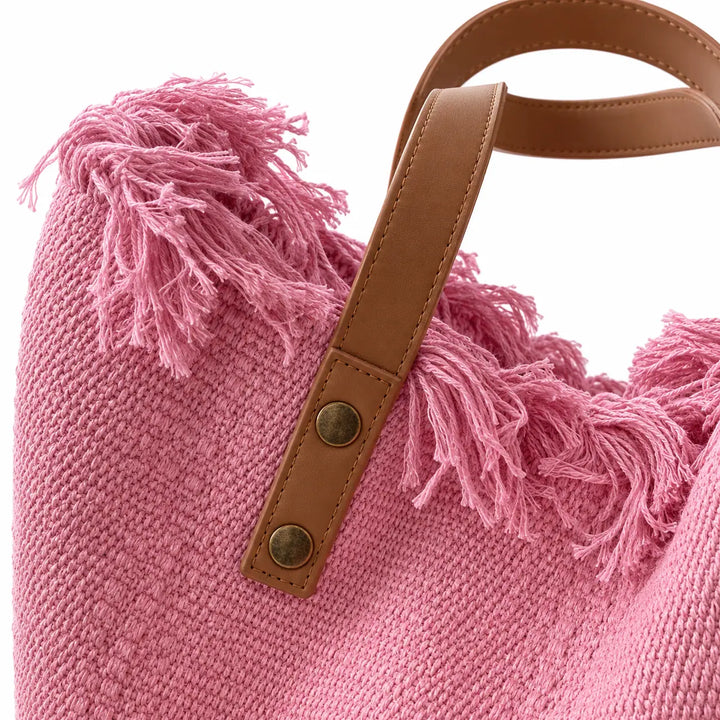 Close-up view of the pink tote&