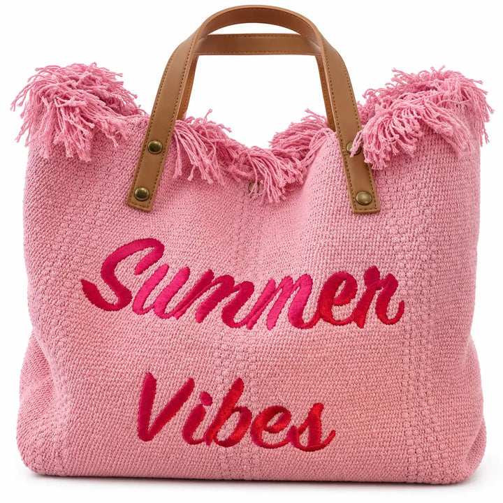 Close view of a pink tote&
