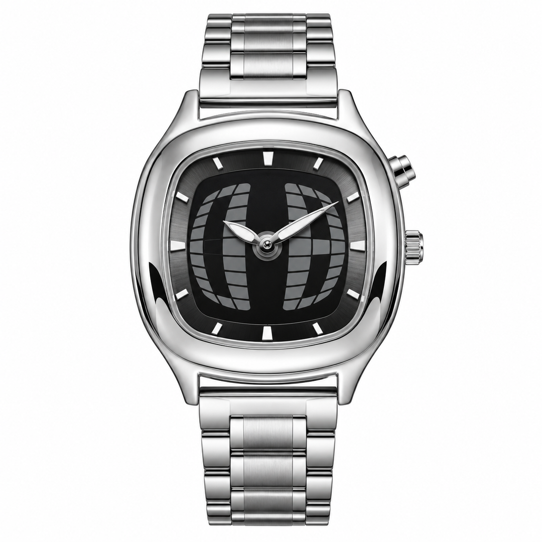 Retro quartz watch black dial front view