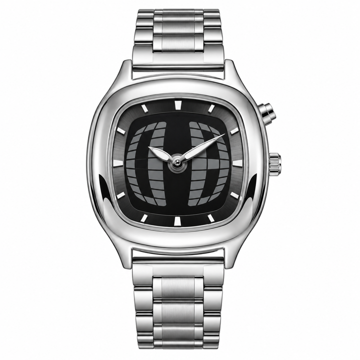 Retro quartz watch black dial front view