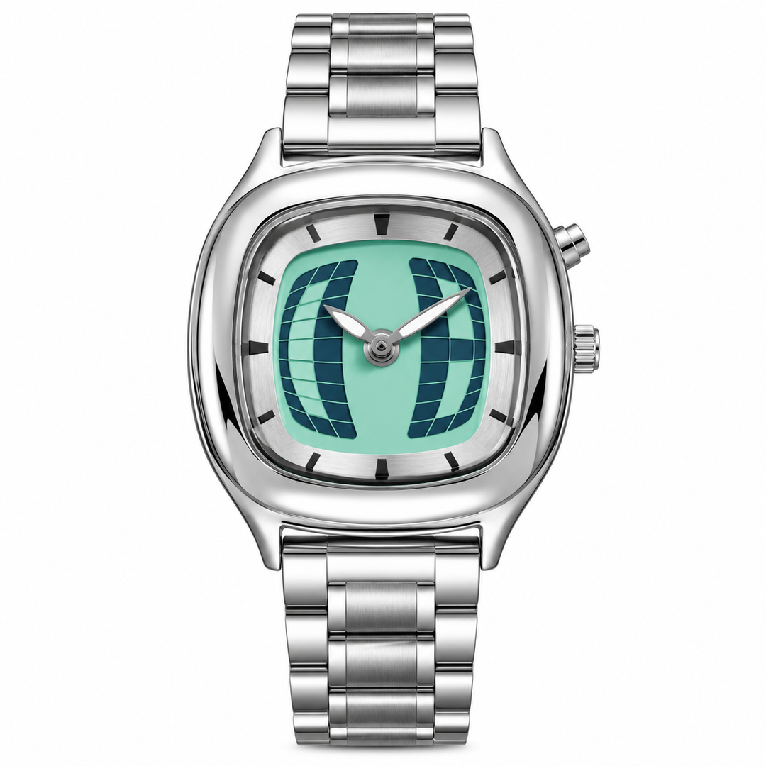 Retro quartz watch blue dial front view