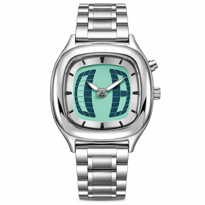 Retro quartz watch blue dial front view