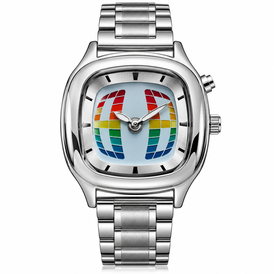 Retro quartz watch multicolor dial front view