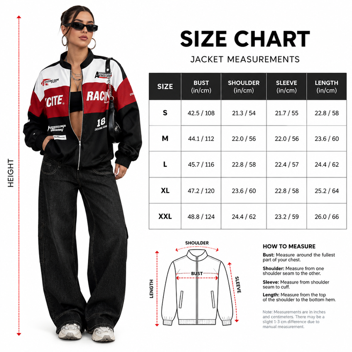 Size chart with model