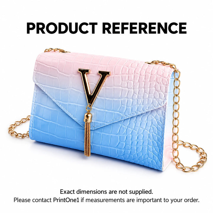 Chain shoulder bag product reference noting that exact dimensions are unavailable