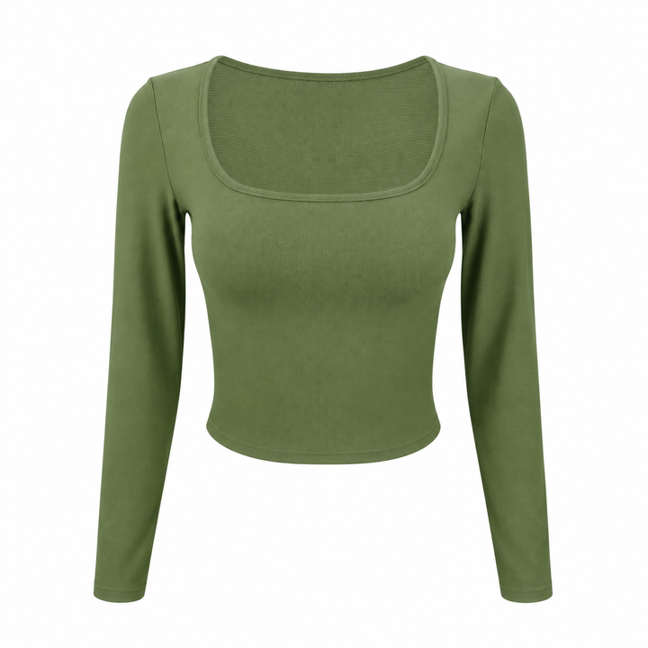 Light Gray-Green square neck long sleeve top isolated on a white background.