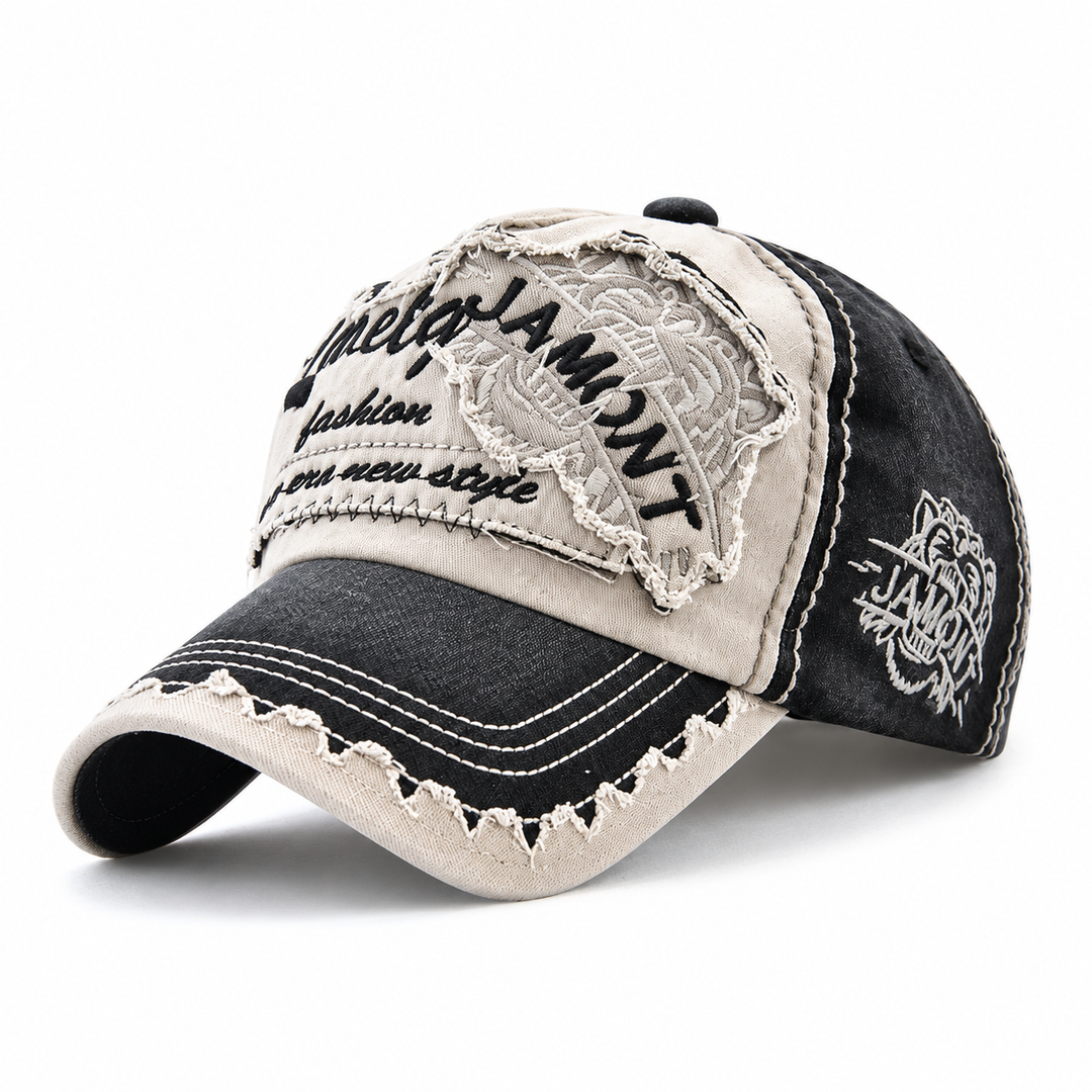 Black / Stone embroidered cap shown from the front