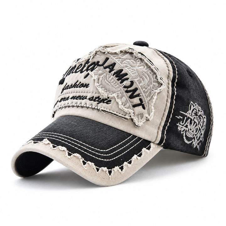 Black / Stone embroidered cap shown from the front