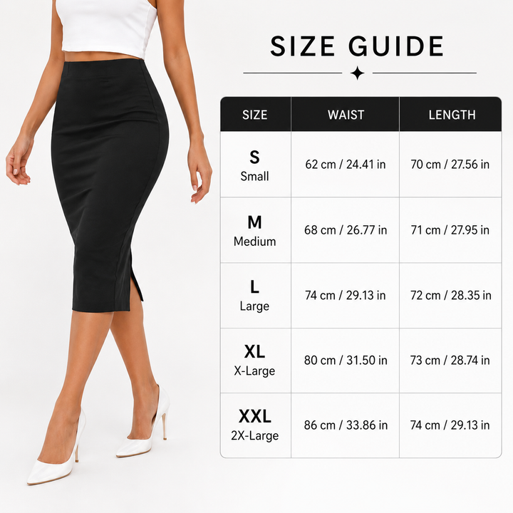 Tight Hip Zipper Skirt size guide S to XXL waist and length