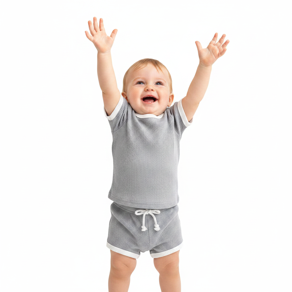 Baby clothing set in sunshine yellow breathable cotton fabric for active toddlers and everyday outfits