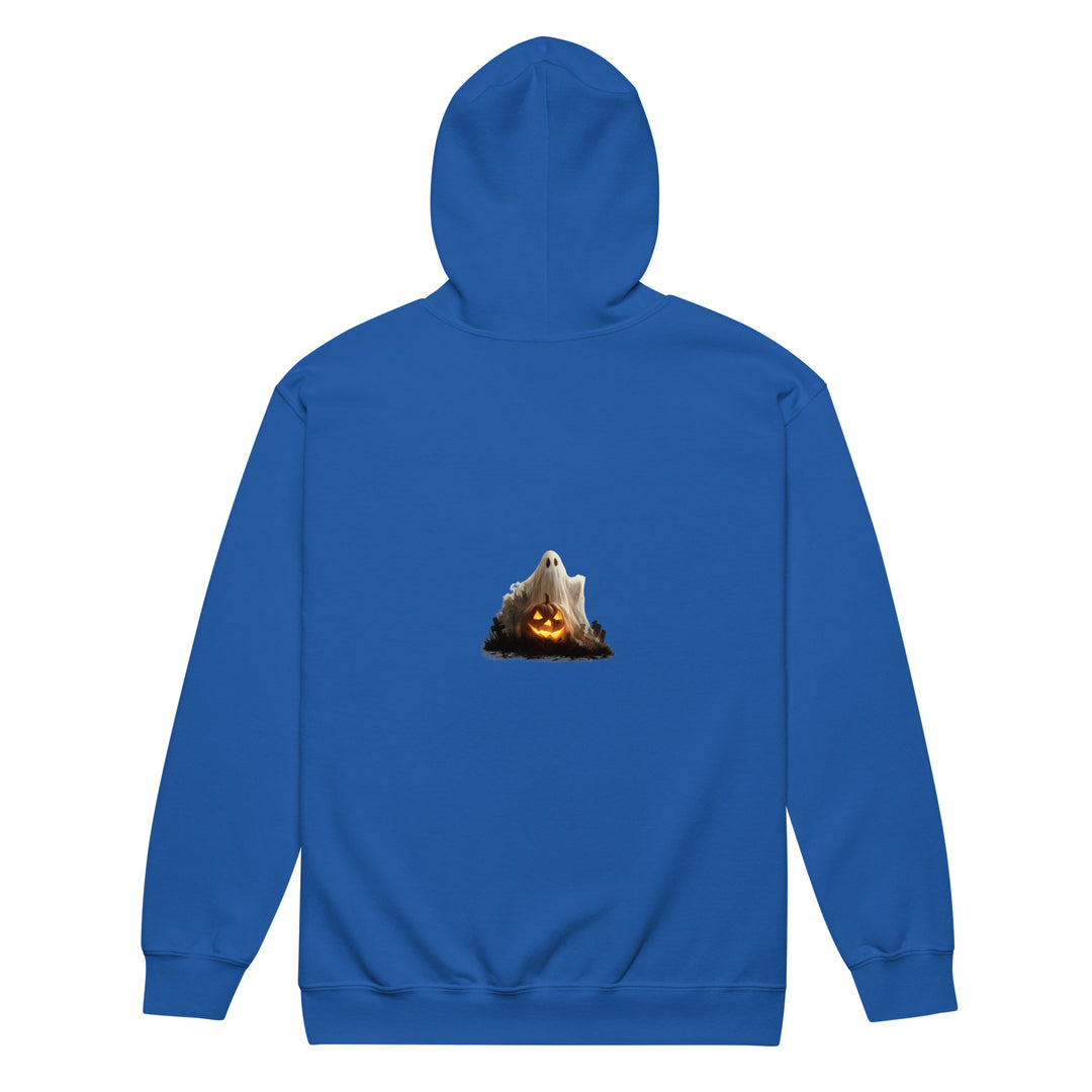 Blue hoodie with ghost and pumpkin Halloween design