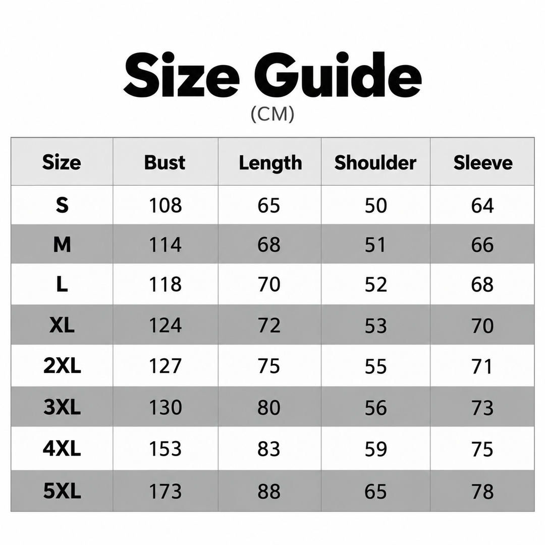 Size guide for the unisex keyboard print hoodie with bust, length, shoulder and sleeve measurements displayed in centimeters.