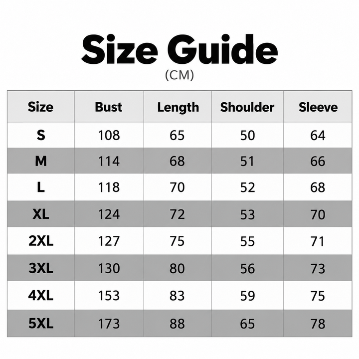 Size guide for the unisex keyboard print hoodie with bust, length, shoulder and sleeve measurements displayed in centimeters.